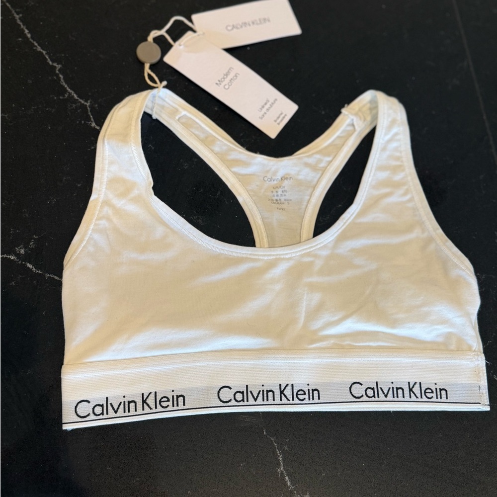 Calvin Klein White Modern Cotton Bralette with Logo Band - Picture 3 of 6